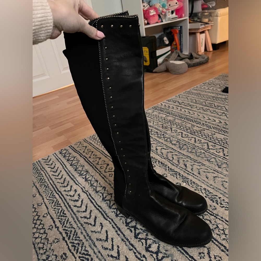 Black knee high boots leather